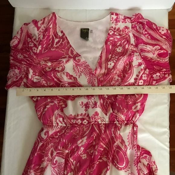 TAYLOR Floral Paisley Pink Midi Dress V Neck Faux Wrap Women’s Plus Size 16W - Picture 11 of 16